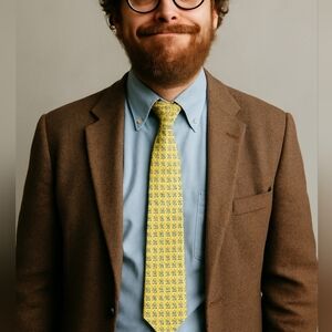 Yellow Blue Silk Dog Print Tie Necktie Novelty Print Fun Whimsical Puppies